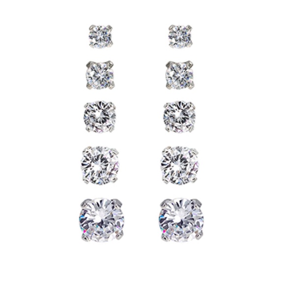 CZ Round 5 Pair Set Earrings - Picture 1 of 1